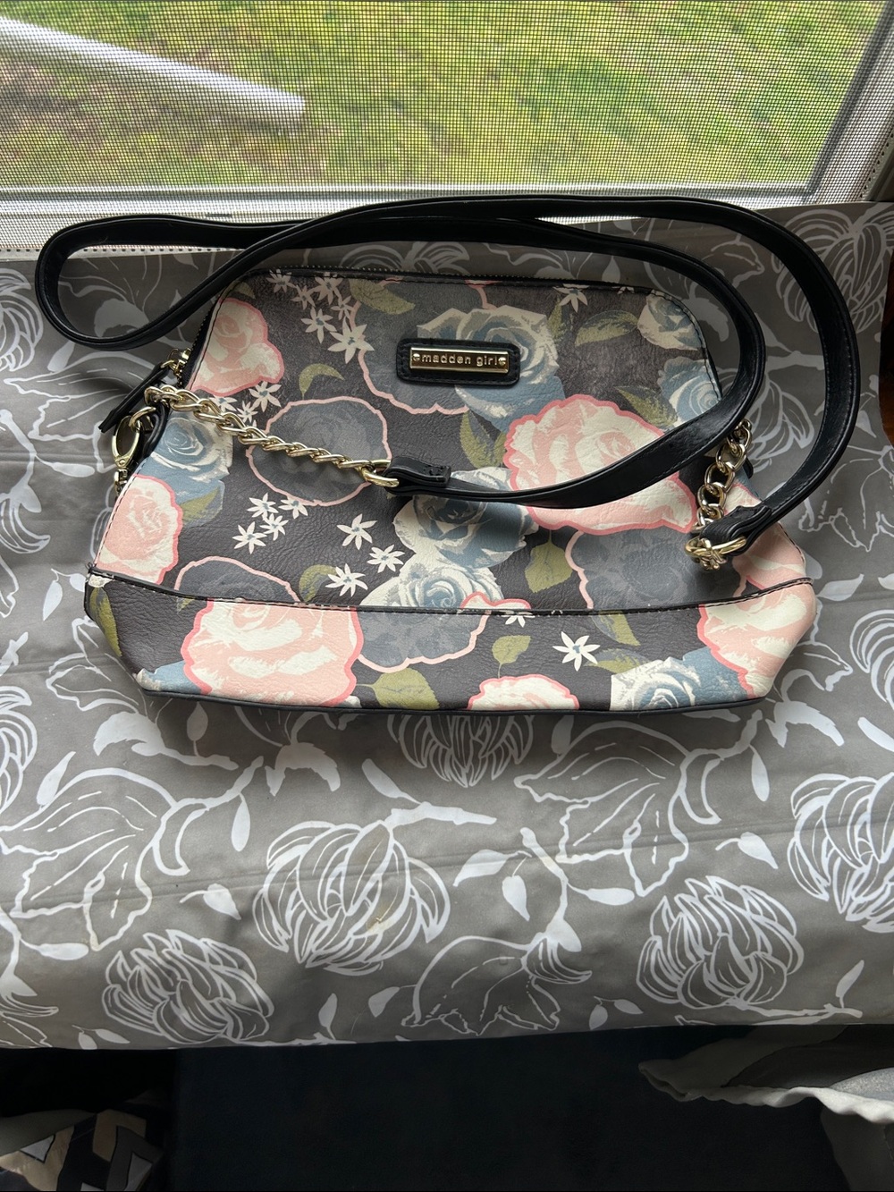 Madden Girl Floral Crossbody in Black, Pink and Blue